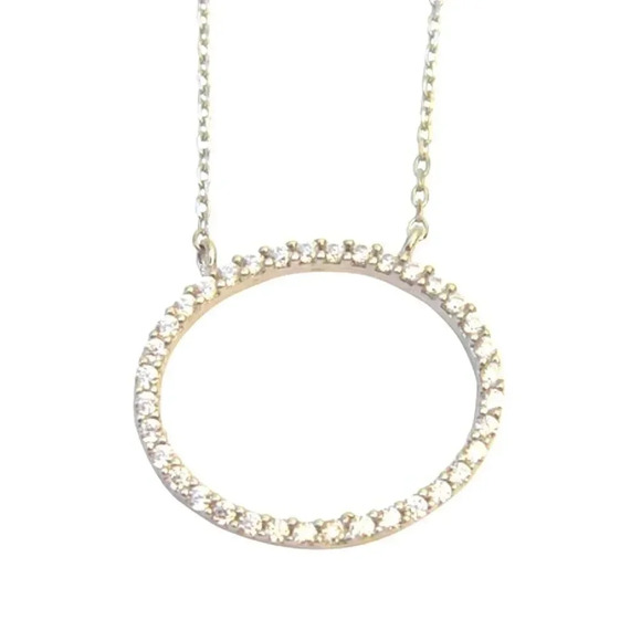 WHITE GOLD PLATED KARMA/CIRCLE OF LIFE PAVE SET STONES 2” DIAMETER  22” CHAIN - Picture 5 of 7